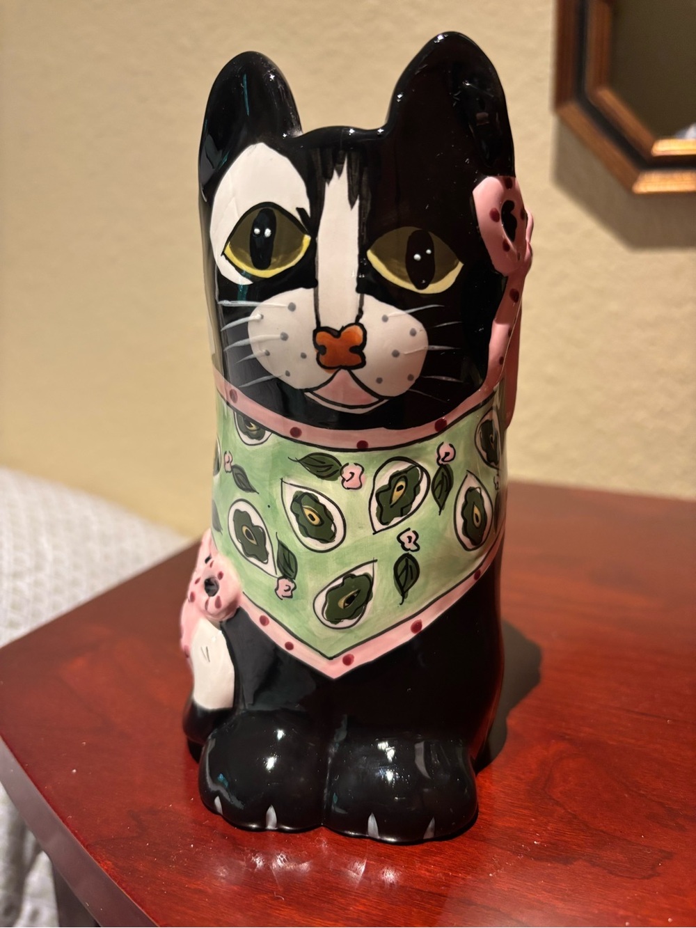Vintage Black/White Folk Art Cat Vase Susan Paley by Ganz